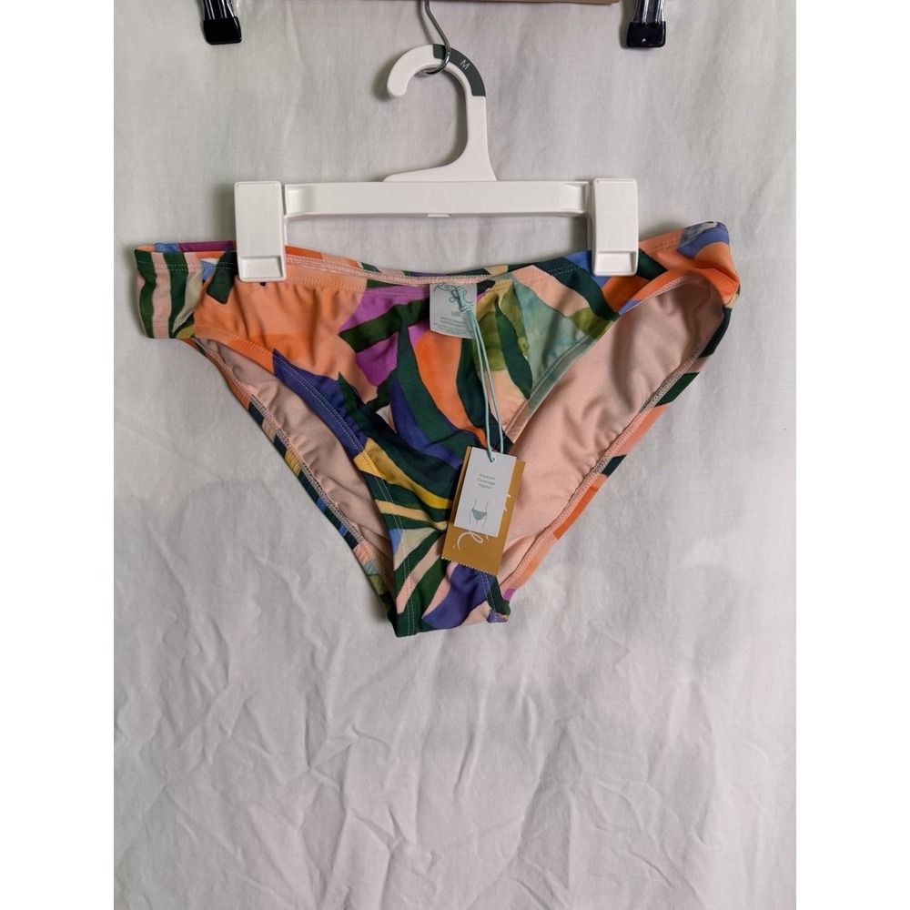 Kona Sol Woman's Orange Tropical Print Hipster Bikini Bottom Sz M 8 NWT